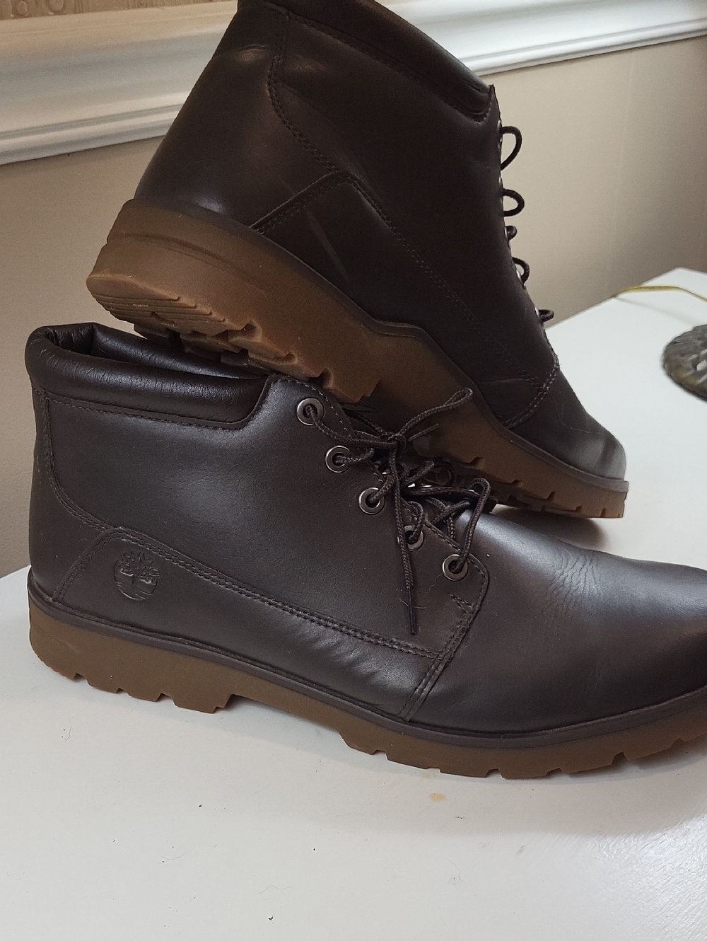 Timberland Dark Brown Leather Chukka Boots with Gum Sole, Size 15
